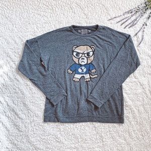 BYU Pajama Set- green plaid pant, grey byu long sleeve sweatshirt crew neck